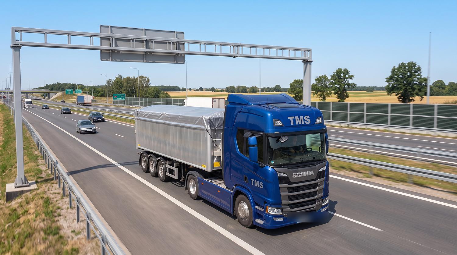 Wywrotka z plandeką P.H.U. TMS w trasie autostradą